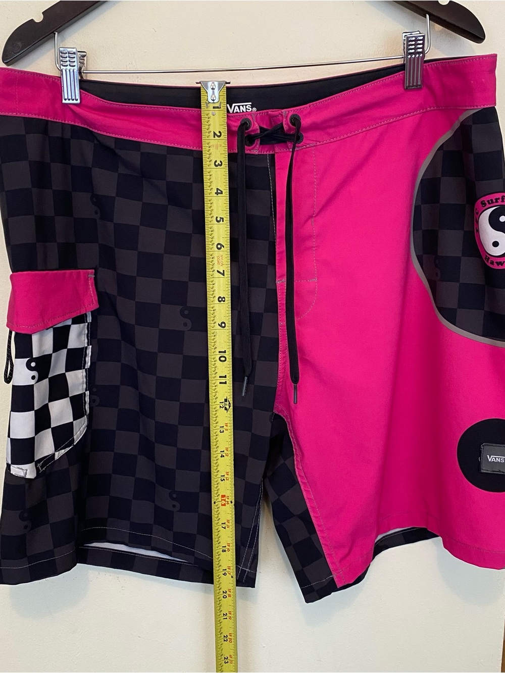 Vans T&C Surf Designs Hawaii Pink Board Shorts Mens 36 Black Check Drawstring - Picture 7 of 12